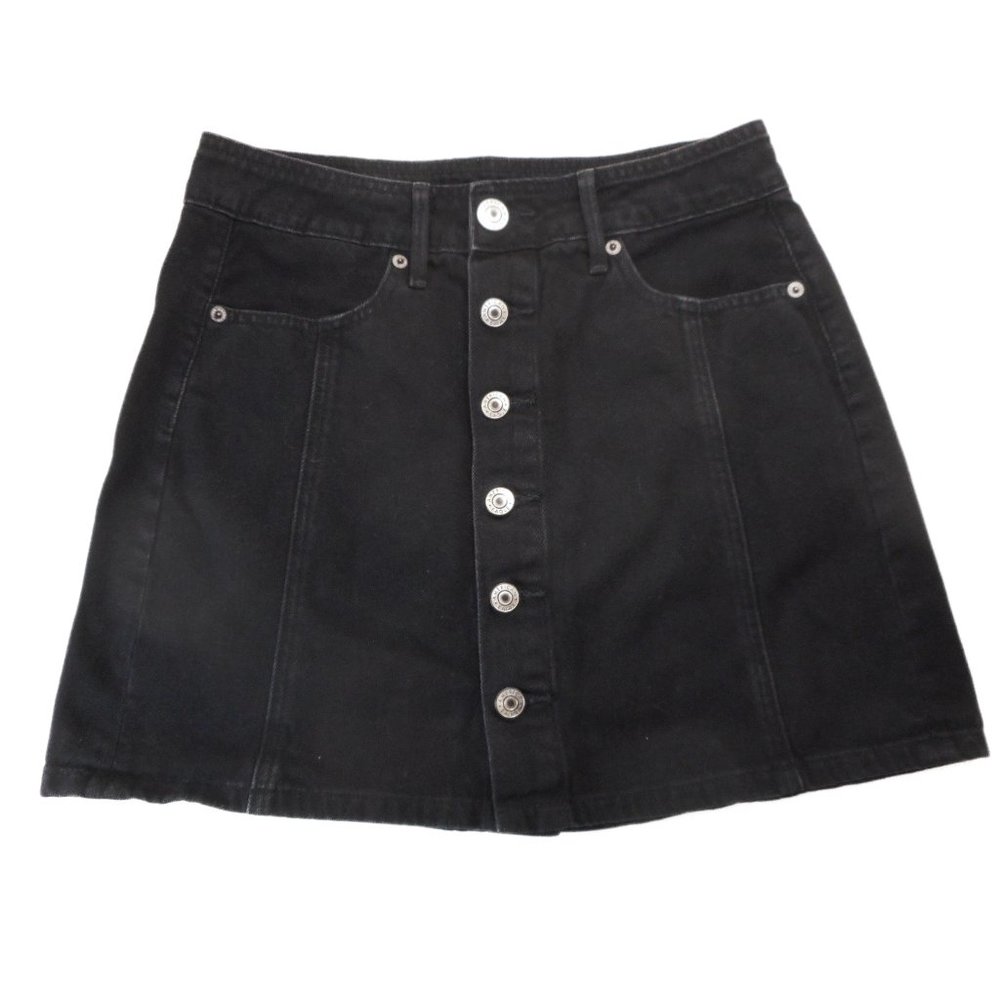 American Eagle Women's Size 2 Hi Rise A-Line Denim Skirt Button Up Black